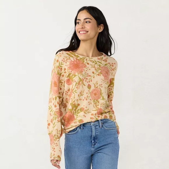 LC Lauren Conrad Sweaters - LC Lauren Conrad Cozy Peony Floral Crewneck Sweater